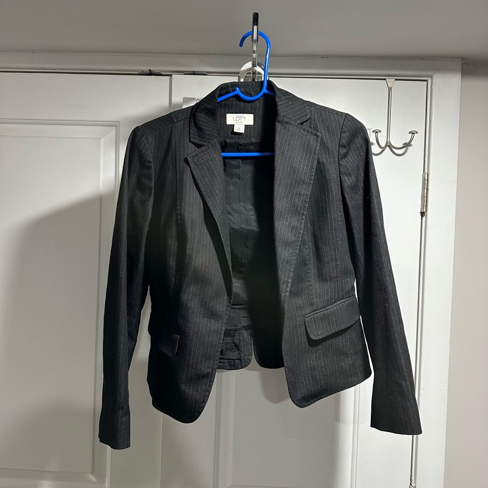 Ann Taylor LOFT Blazer Dark Gray Pinstripe Size 2P